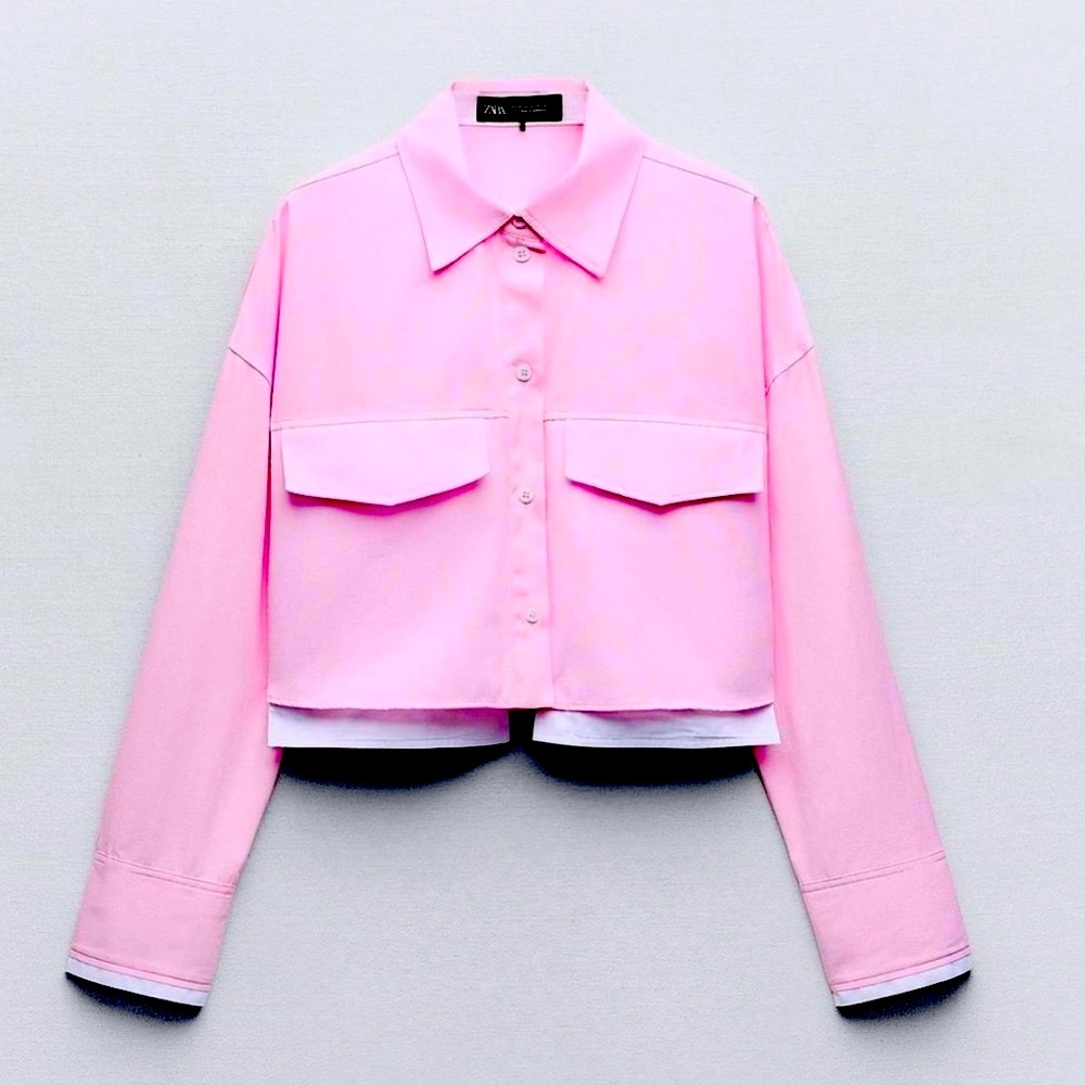 ZARA CROP OXFORD SHIRT, striped pastel pink - Picture 10 of 16
